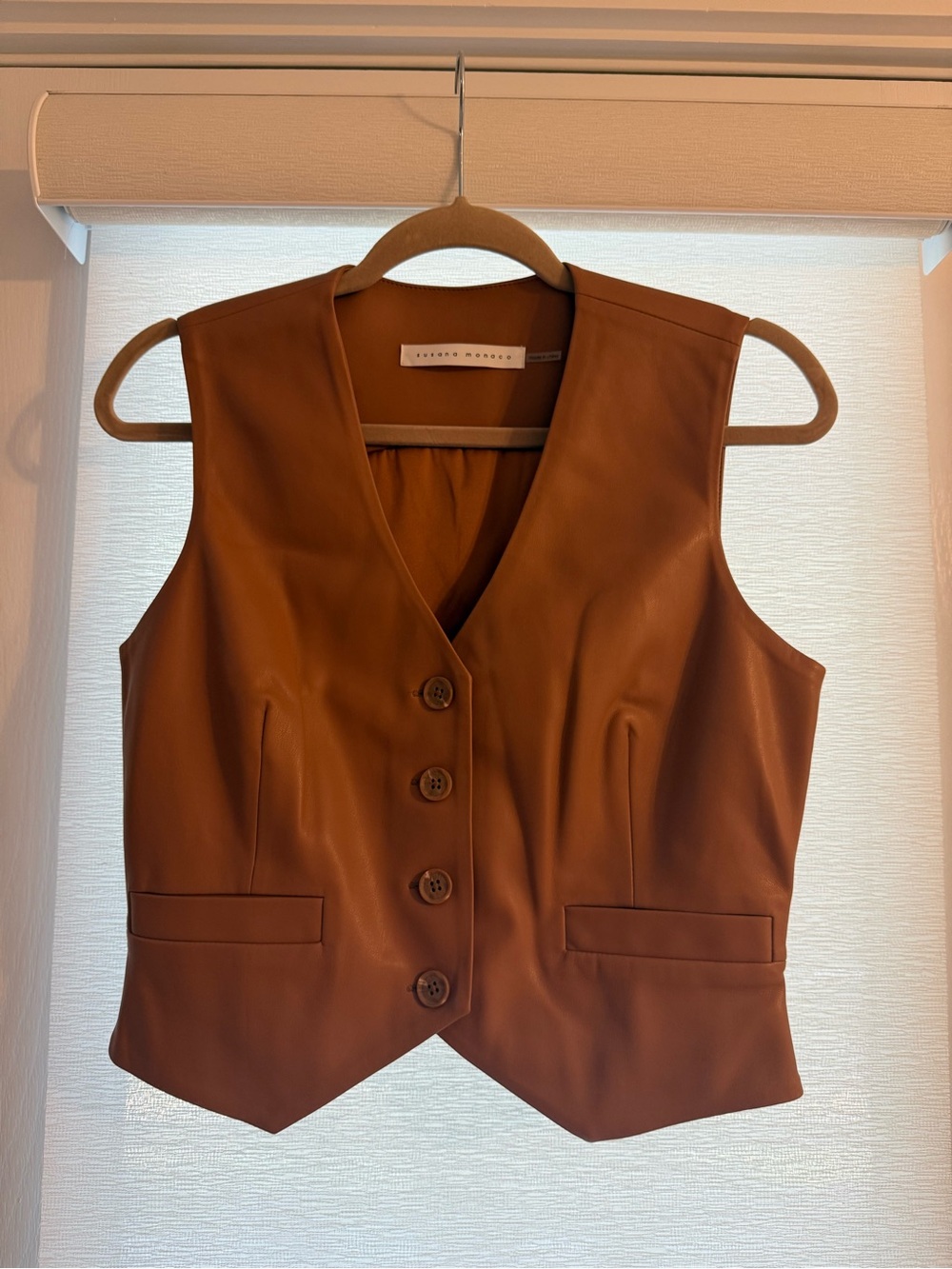 Susana Monaco Brown Leather-Look Button Vest